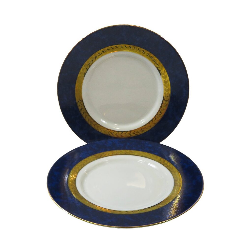 TWO (2) RETRONEU IMPERIAL COLLECTION '95 Blue 22K Gold Band 6" Saucer Plate